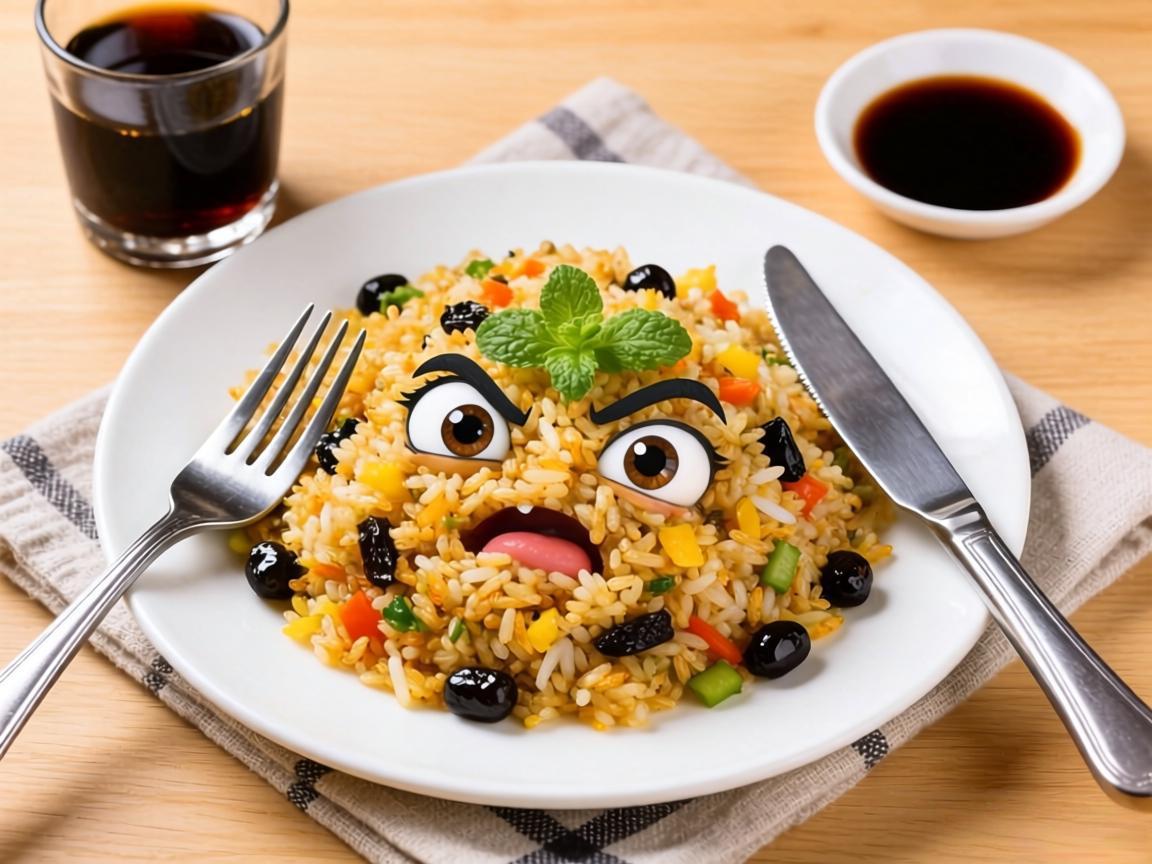 酱油炒饭配刀叉的搞笑吃法